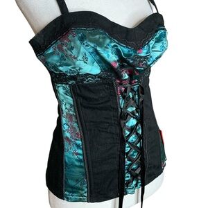 Vintage Tripp NYC Y2K Oriental Satin Corset Top